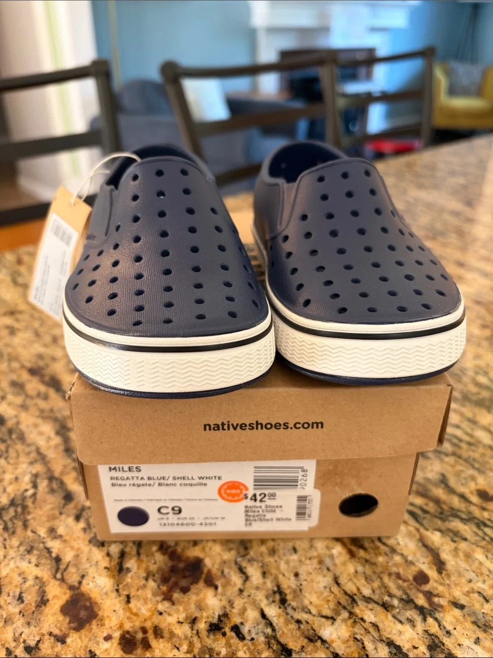 Native Shoes Kids Miles Slip-On in Regatta Blue and Shell White